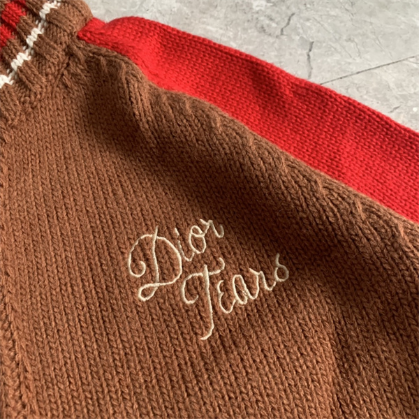 DIOR コピー カーディガン バイカラー Tears刺繍 フェルトロゴ ディオール
