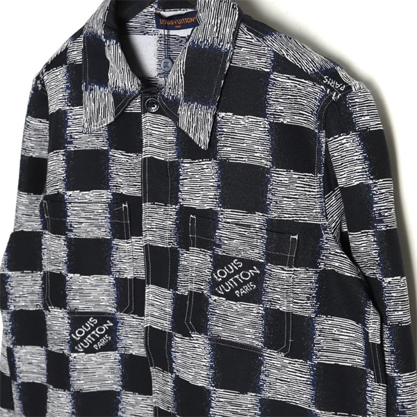 ルイヴィトン 偽物 シャツ 手描き風チェッカーパターン×ロゴアクセント LOUIS VUITTON