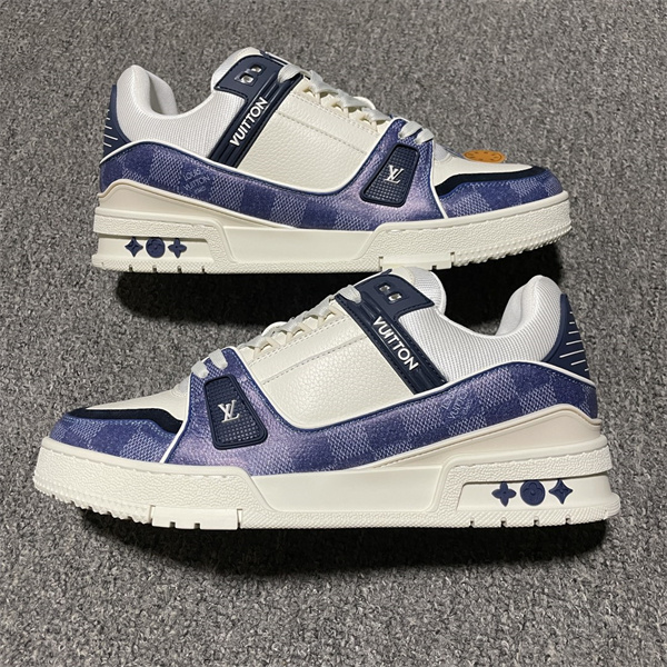 ルイヴィトン コピー スニーカー ホワイトとブルー 洗練 LV Trainer ロゴ LOUIS VUITTON