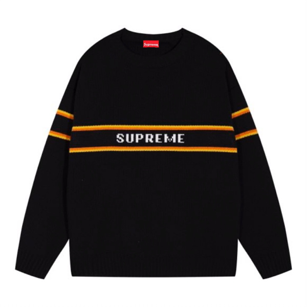 SUPREME 偽物 セーター 中央ロゴ デザイン ストライプ シュプリーム