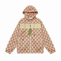 GUCCI スーパーコピー ジャケット GG モノグラム ロゴ ベージュカラー グリーンストライプ フード付き グッチ