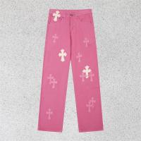 クロムハーツ スーパーコピー ジーンズ ピンク デニム クロス レザーパッチ CHROME HEARTS