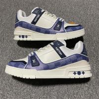 ルイヴィトン コピー スニーカー ホワイトとブルー 洗練 LV Trainer ロゴ LOUIS VUITTON