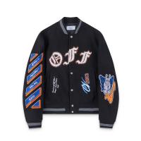 Off-White 偽物 ジャケット 黒 オレンジ ブルー アクセント 刺繍 ロゴ 袖 矢印 オフホワイト