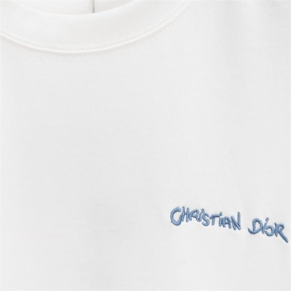 ディオール スーパーコピー Tシャツ ロゴ刺繍 ホワイトベース ブルー刺繍 DIOR