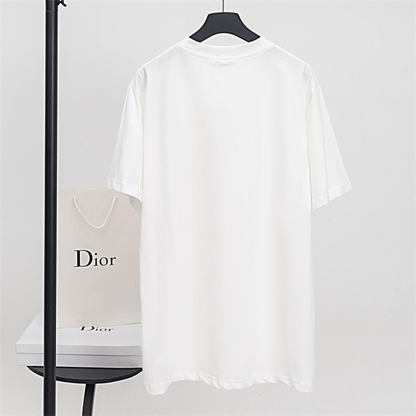 ディオール スーパーコピー Tシャツ ロゴ刺繍 ホワイトベース ブルー刺繍 DIOR