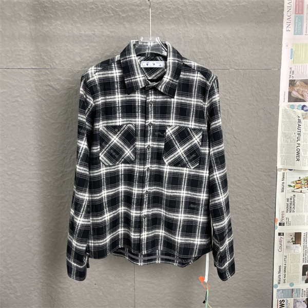オフホワイト スーパーコピー シャツ チェック柄 矢印ロゴ スプレーデザイン Off-White