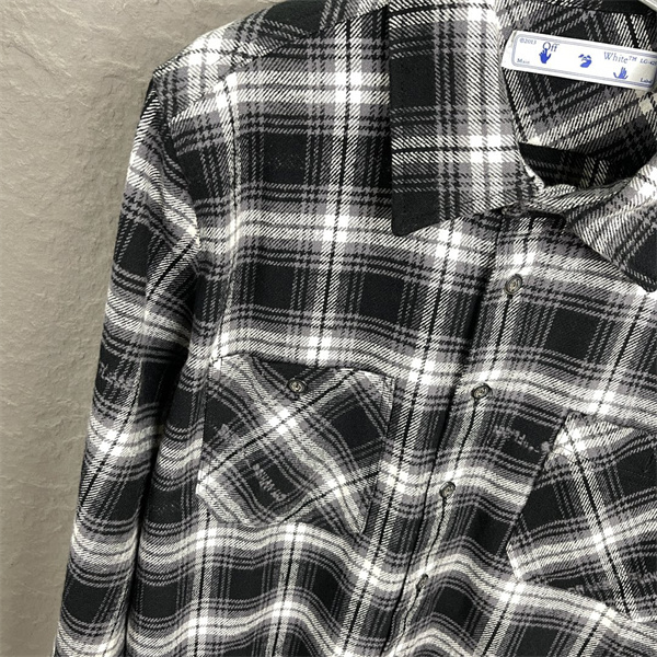 オフホワイト スーパーコピー シャツ チェック柄 矢印ロゴ スプレーデザイン Off-White
