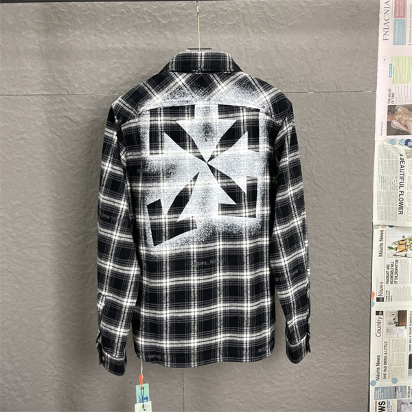 オフホワイト スーパーコピー シャツ チェック柄 矢印ロゴ スプレーデザイン Off-White
