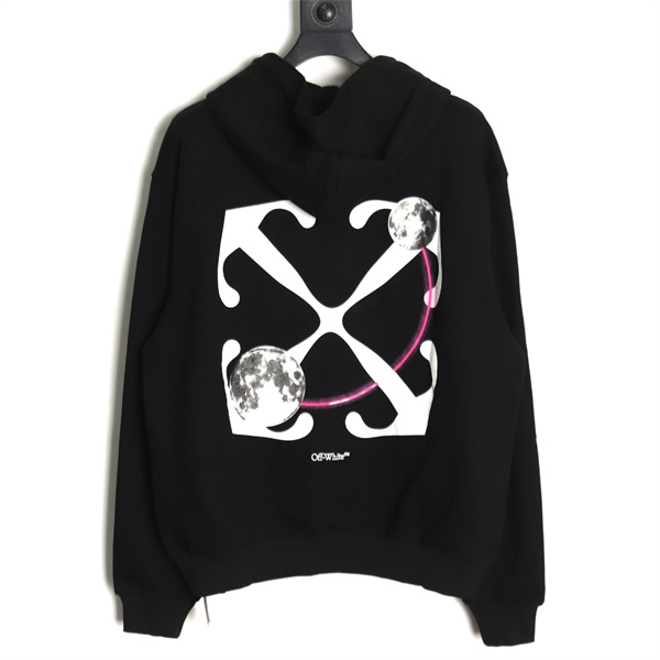 Off-White スーパーコピー パーカー シンプル ロゴデザイン 月と矢印モチーフ ブラック オフホワイト