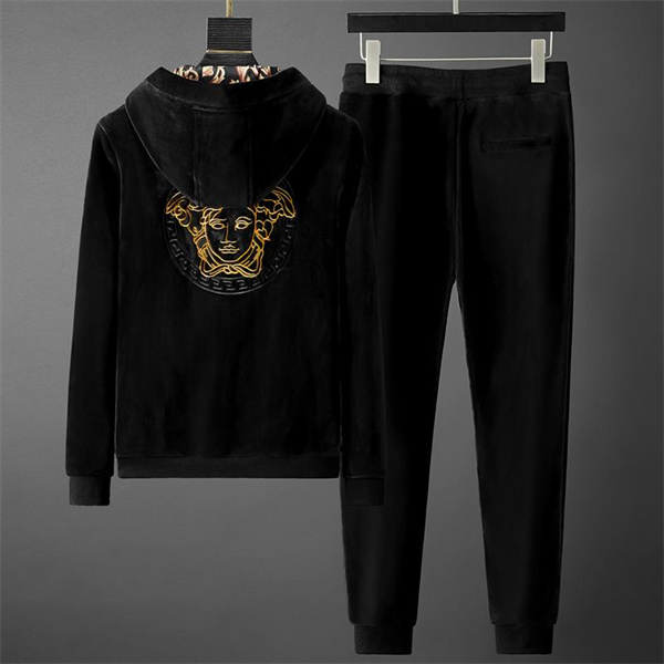 VERSACE コピー セットアップ メデューサ ロゴ 裏起毛 ゴールドアクセント 秋冬向け ヴェルサーチ 