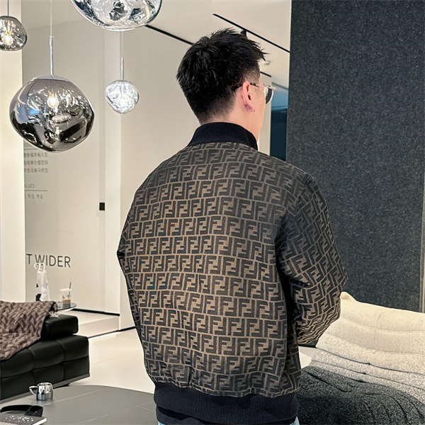 FENDI スーパーコピー ジャケット FFロゴ モノグラム ブラック ブラウン フェンディ