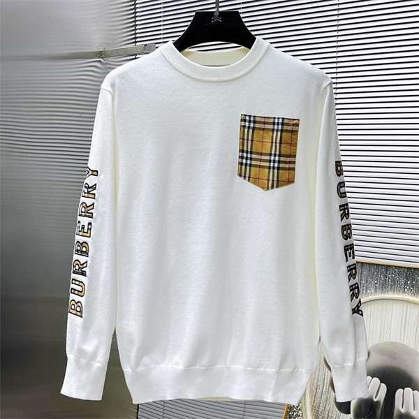 バーバリー コピー トレーナー チェックモチーフ スリーブロゴ アイボリー グレージュ BURBERRY 