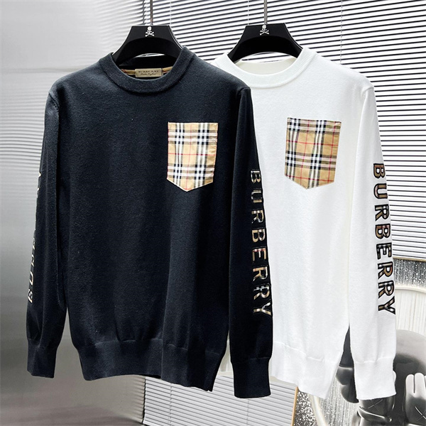 バーバリー コピー トレーナー チェックモチーフ スリーブロゴ アイボリー グレージュ BURBERRY 