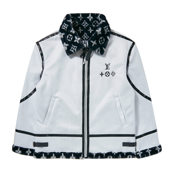 LOUIS VUITTON コピー ジャケット モノグラム エンブレム フォックスファー ブルー シルバー ルイヴィトン