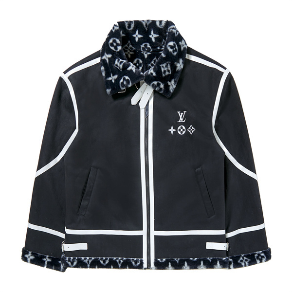 LOUIS VUITTON コピー ジャケット モノグラム エンブレム フォックスファー ブルー シルバー ルイヴィトン