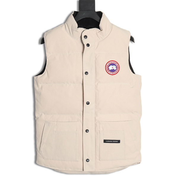 カナダグース コピー ベスト ロゴパッチ シングルスナップ オリーブグリーン ブラウン Canada Goose 