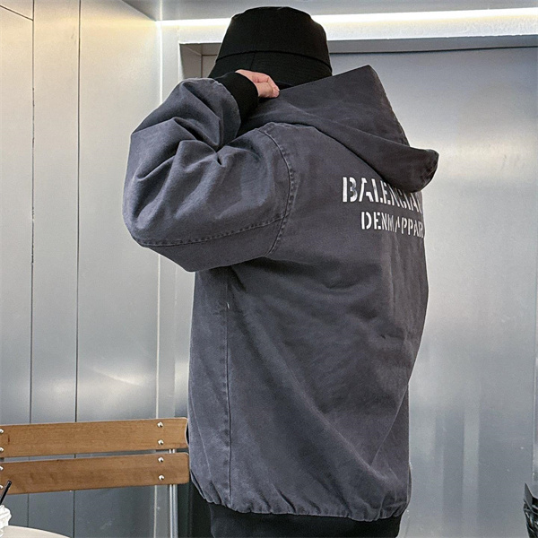 バレンシアガ コピー デニムジャケット バックロゴ フーディー ディープブルー BALENCIAGA 