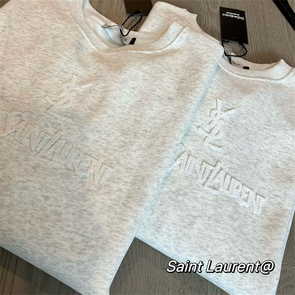 SAINT LAURENT コピー トレーナー ライトグレー グレー YSL刺繍ロゴ サンローラン