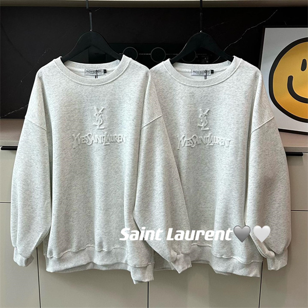 SAINT LAURENT コピー トレーナー ライトグレー グレー YSL刺繍ロゴ サンローラン