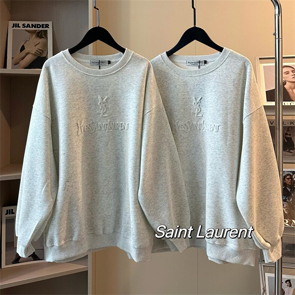SAINT LAURENT コピー トレーナー ライトグレー グレー YSL刺繍ロゴ サンローラン