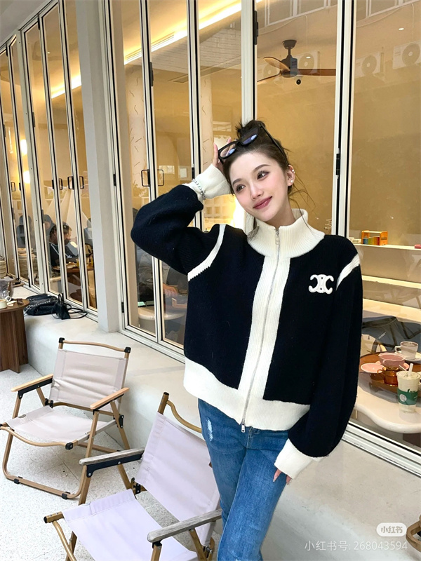 セリーヌ 偽物 ジャケット モノトーン デザイン トリオンフロゴ モダンジップアップ CELINE