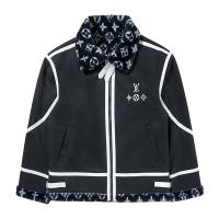LOUIS VUITTON コピー ジャケット モノグラム エンブレム フォックスファー ブルー シルバー ルイヴィトン