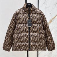 フェンディ コピー ダウンジャケット FFロゴ リバーシブル ストライプ柄 ダークレッド ベージュ FENDI