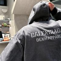 バレンシアガ コピー デニムジャケット バックロゴ フーディー ディープブルー BALENCIAGA