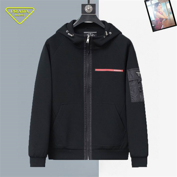 PRADA スーパーコピー ジャケット 赤ライン ロゴフード ポケット プラダ