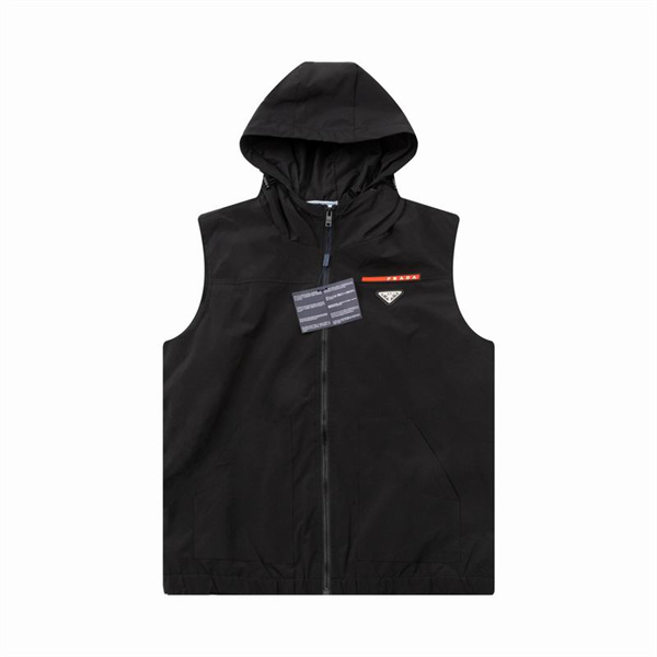 PRADA スーパーコピー ベスト フード付き 三角 赤ロゴライン 2色展開 プラダ