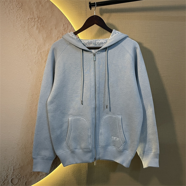 DIOR コピー ジップジャケット Oblique柄フード ブルーカラー ディオール