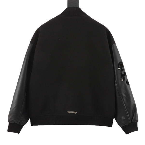 CHROME HEARTS 偽物 ジャケット クロスデザイン レザー袖 シルバーボタン クロムハーツ