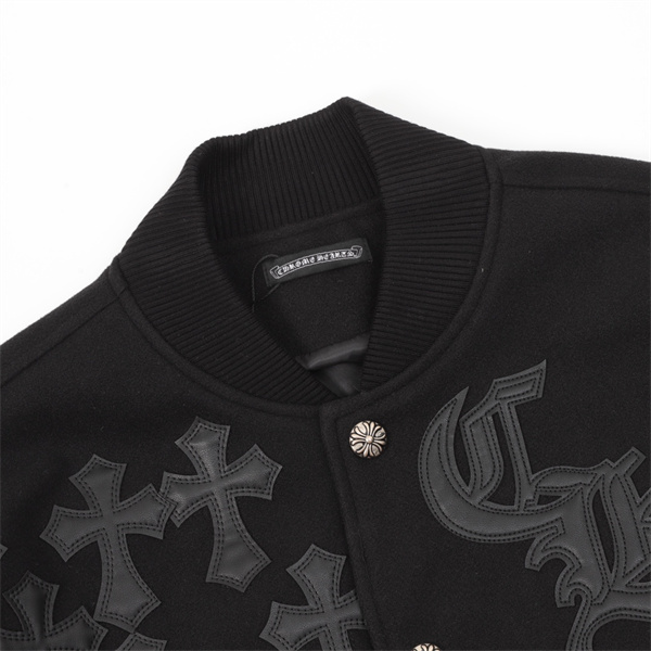CHROME HEARTS 偽物 ジャケット クロスデザイン レザー袖 シルバーボタン クロムハーツ