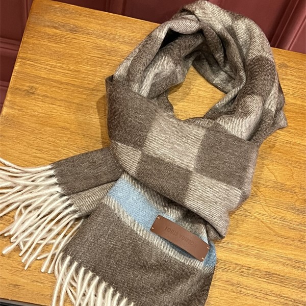 フェンディ コピー マフラー チェック柄 フリンジデザイン ブラウンブルー FENDI