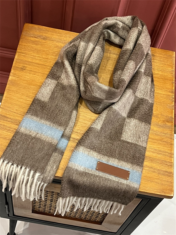 フェンディ コピー マフラー チェック柄 フリンジデザイン ブラウンブルー FENDI