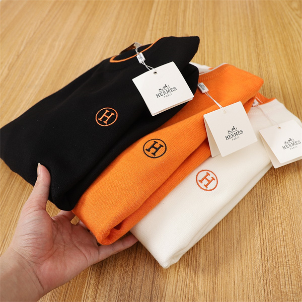 HERMES コピー セーター クルーネック オレンジ刺繍 Hロゴ エルメス