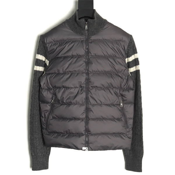 MONCLER 偽物 ダウンジャケット ストライプ袖 ウール素材 ブランドロゴ モンクレール 