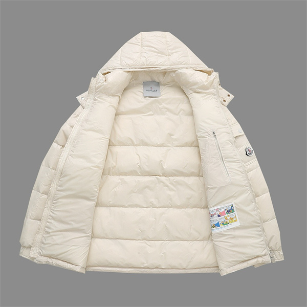 モンクレール 偽物 ダウンジャケット 取り外し可能フード ホワイト ブラック ロゴ MONCLER 