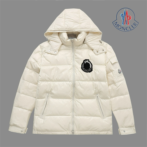 モンクレール 偽物 ダウンジャケット 取り外し可能フード ホワイト ブラック ロゴ MONCLER 