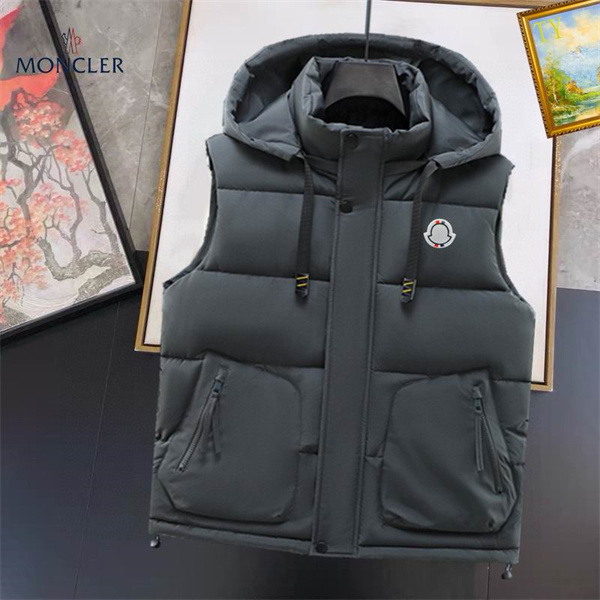モンクレール コピー ダウンベスト フード付き ロゴ刺繍 メッシュポケット MONCLER