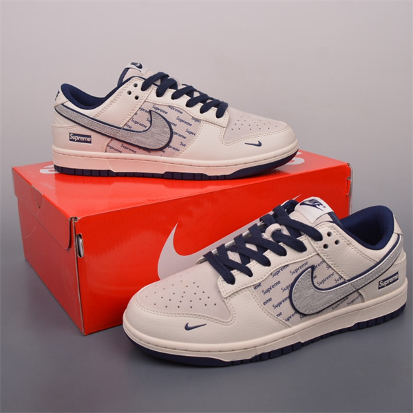 Nike SB Dunk Low×Supreme 偽物 スニーカー アイボリー×ネイビー ロゴ 新作限定 モデル コラボ シュプリーム