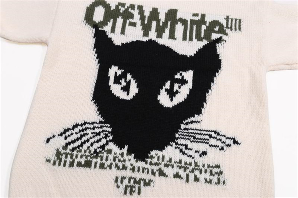Off-White 偽物 セーター 猫イラスト ロゴ 刺繍 インパクト 大胆 アート オフホワイト