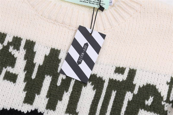 Off-White 偽物 セーター 猫イラスト ロゴ 刺繍 インパクト 大胆 アート オフホワイト
