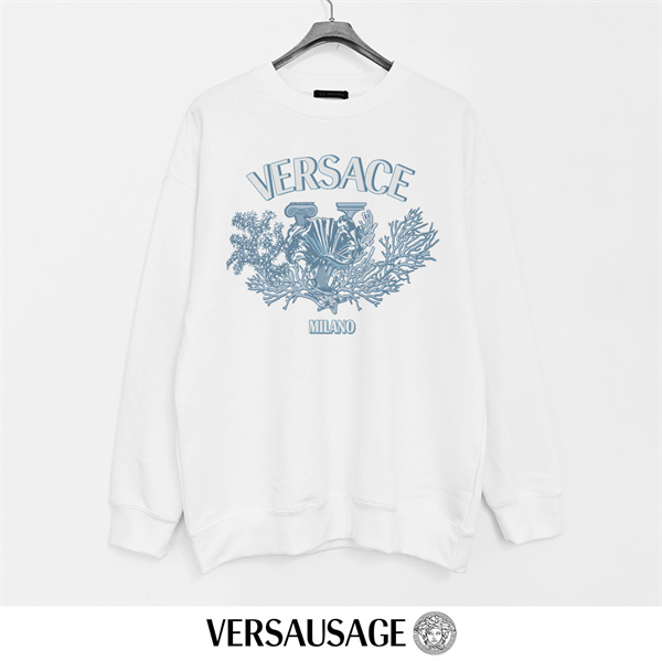 VERSACE 偽物 トレーナー サンゴ ギリシャ建築モチーフ アートワーク ヴェルサーチ