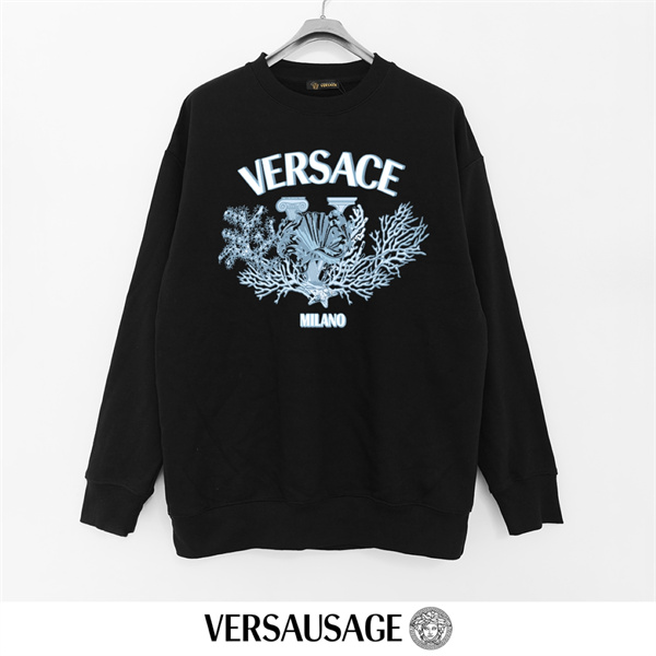 VERSACE 偽物 トレーナー サンゴ ギリシャ建築モチーフ アートワーク ヴェルサーチ