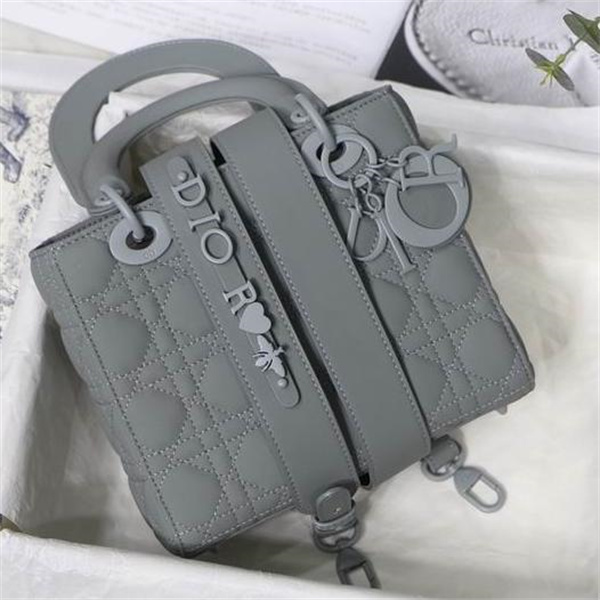 ディオール スーパーコピー ハンドバッグ グレー カナージュ模様 モダン ハート ミツバチ エンボスロゴ DIOR