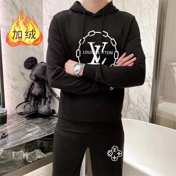 ルイヴィトン スーパーコピー セットアップ LV モノグラム チェーン 裏起毛 デザイン ブラック LOUIS VUITTON