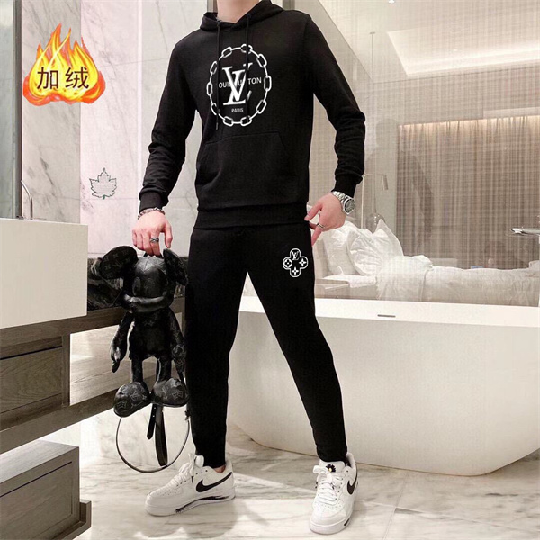 ルイヴィトン スーパーコピー セットアップ LV モノグラム チェーン 裏起毛 デザイン ブラック LOUIS VUITTON