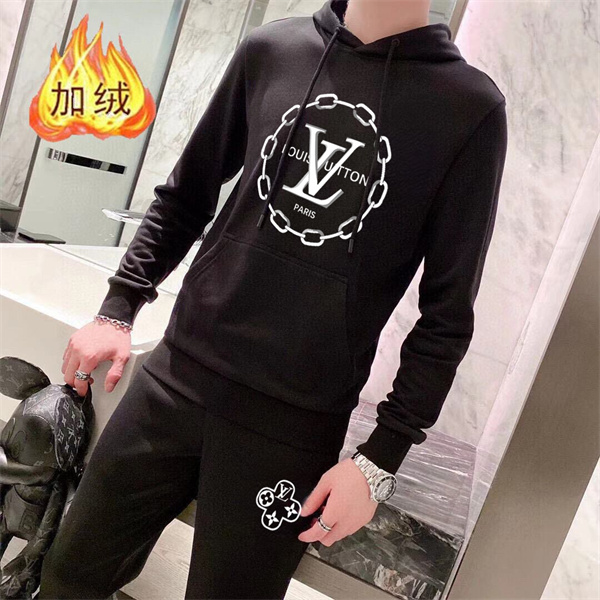 ルイヴィトン スーパーコピー セットアップ LV モノグラム チェーン 裏起毛 デザイン ブラック LOUIS VUITTON